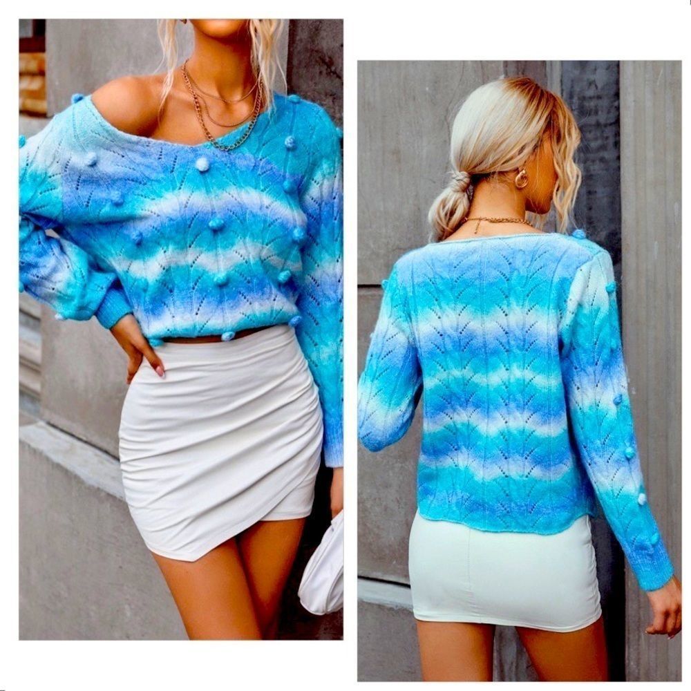 NWT! OMBRE POPCORN KNIT MULTICOLORED DROP SHOULDER SWEATER!